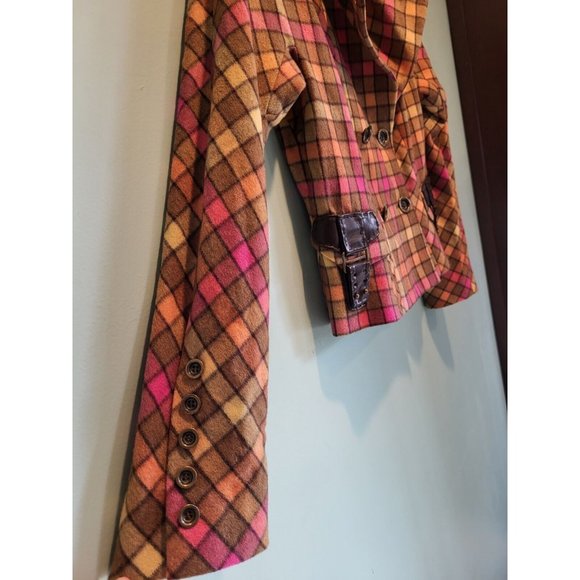 Per Se Wool Cashmere Blend Pink Brown Check Crop Double Breasted Jacket Size 6 - Picture 4 of 7